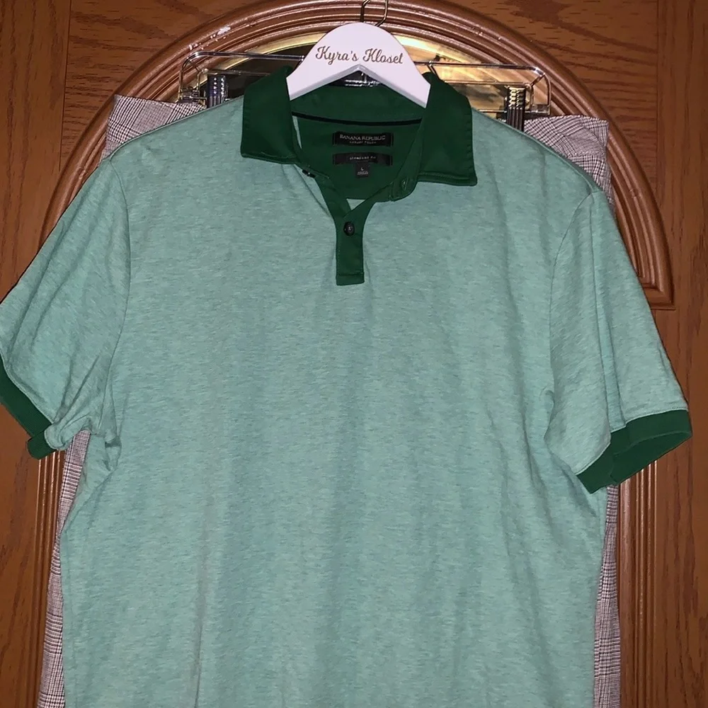 Banana Republic Luxury Touch Standard Fit Polo Shirt Two-Tone Green 100% Cotton